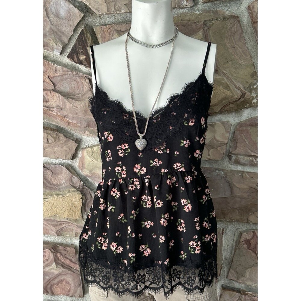 Forever 21 Cami Top Women’s Small Fairy black floral Lace Festival Babydoll lace